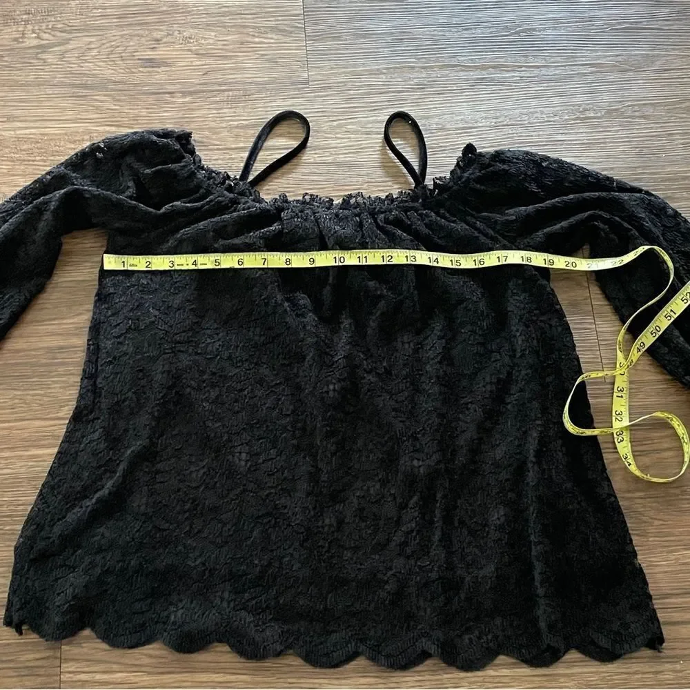 Anthropologie Eri + Ali Romana Lace Off The Shoulder Lined Top Blouse Black Sm